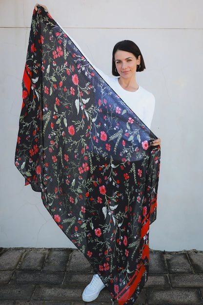 Floral black scarf