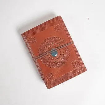 Embossed leather & Green Gemstone Journal