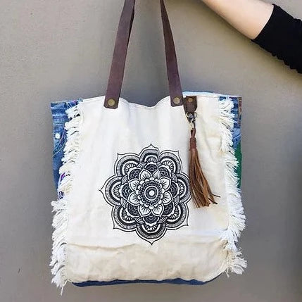 Mandala Vintage Denim Tote Bag