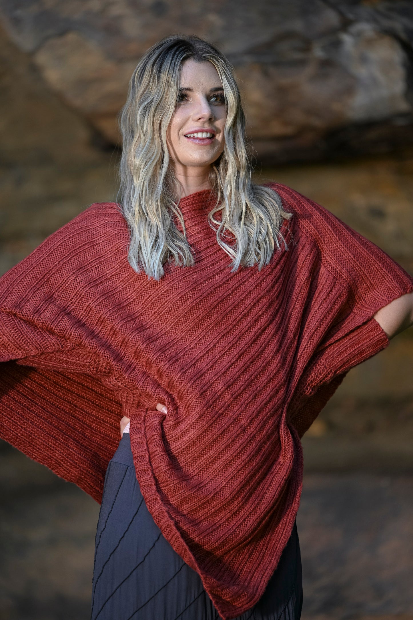 Rib Poncho - Rust